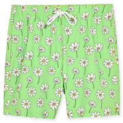 Bright Green Scattered Daisies Swim Trunk