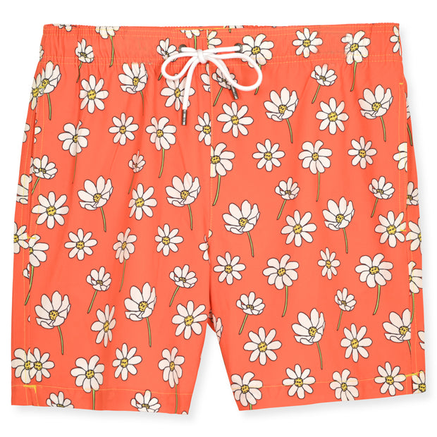 Coral Scattered Daisies Swim Trunk