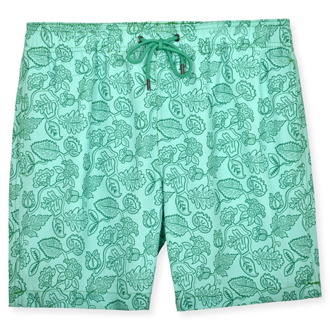 Persian Green Leafy Floral Swim Trunk